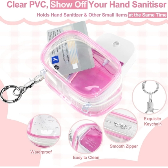 Transparent Zippered Pouches With Snap Hook For Hand Sanitizer, Make Up, Earbuds - Picture 2 of 12